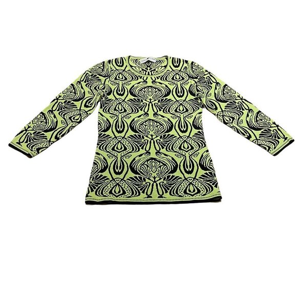Tanya Lam Top 3/4 Length Sleeves Green Black Floral Pattern Stretch Womens Small - Picture 1 of 15